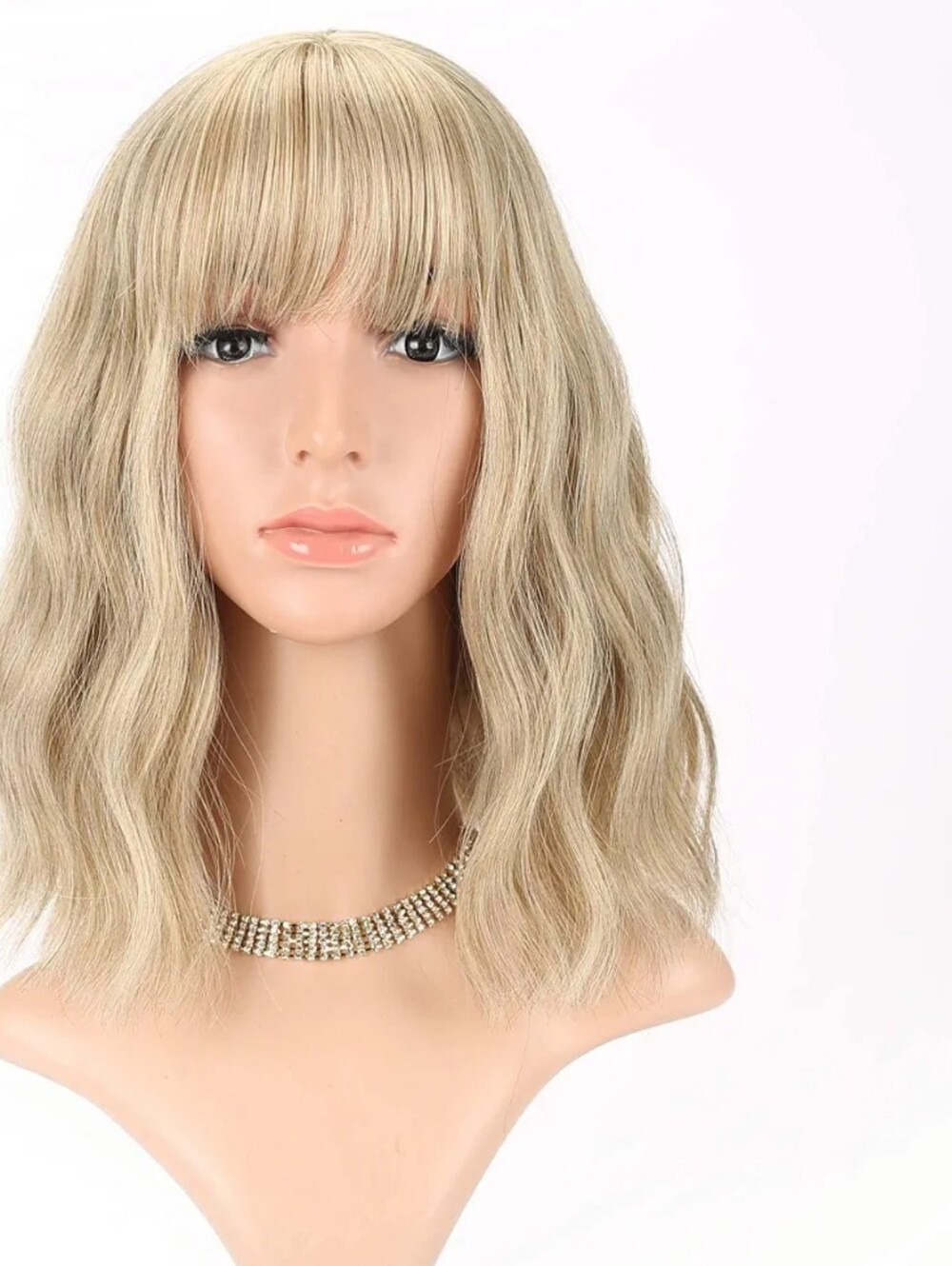 Blonde Wave Short Bob Wigs With Air Bangs Shoulder Length Wig For Women and Girl - Picture 4 of 14